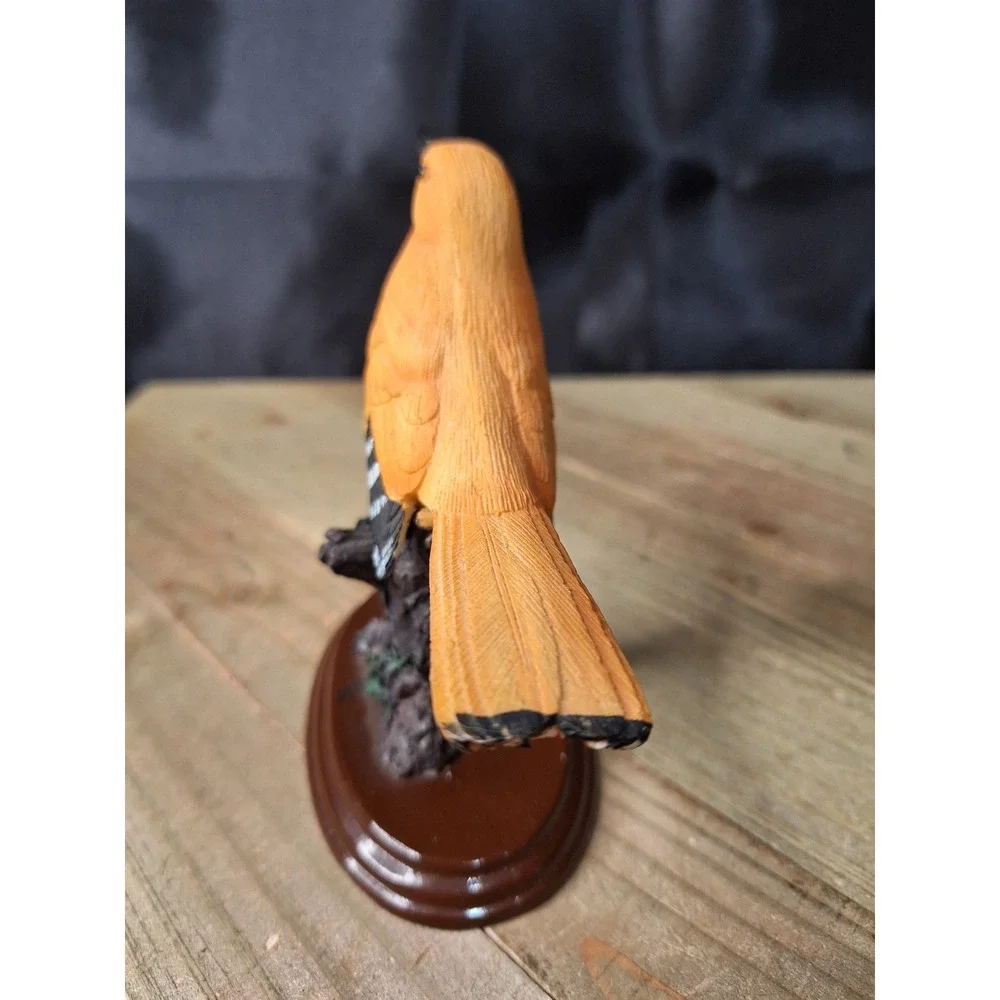 Resin Yellow Female Baltimore Oriole Figurine on Tree Stump Hand Painted